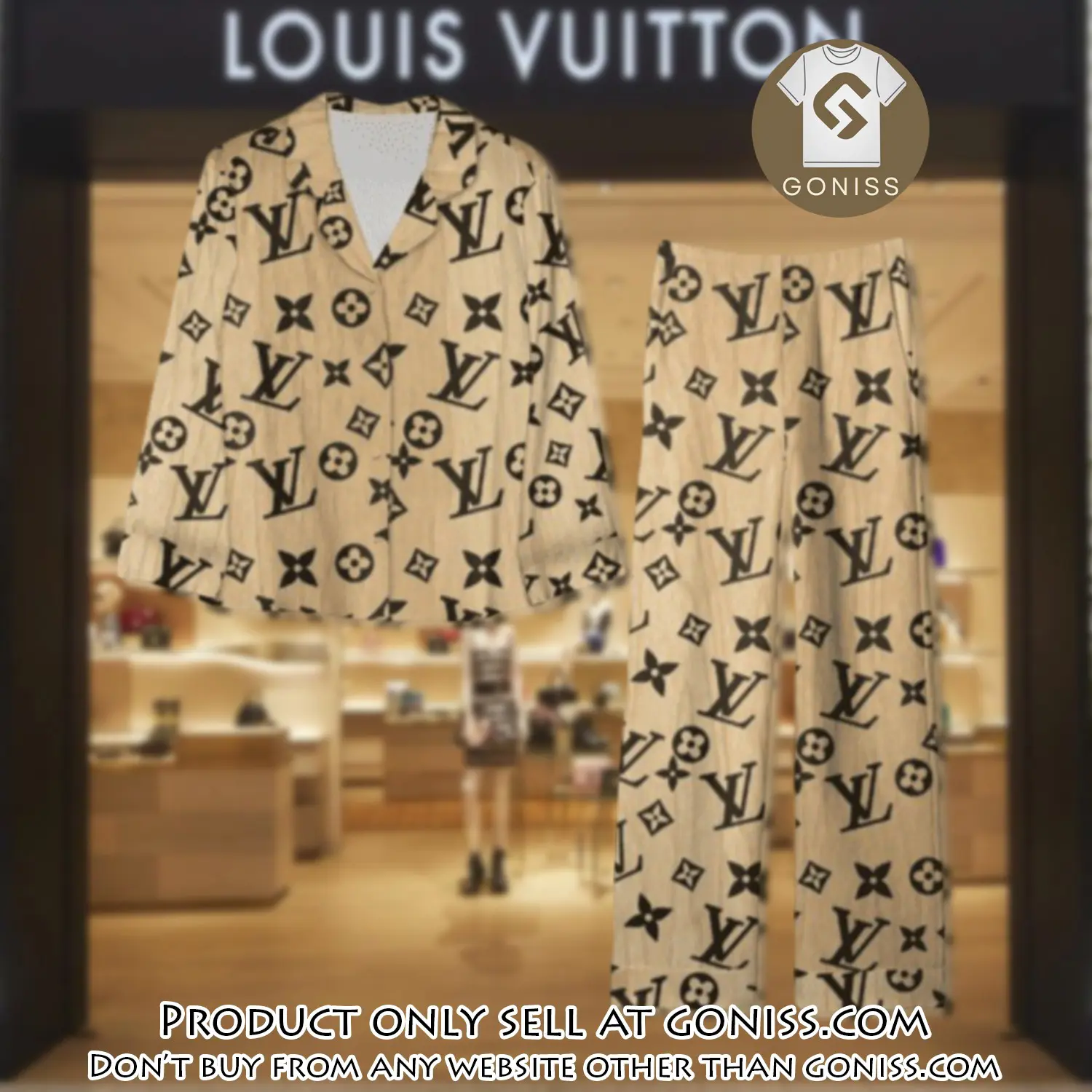 Trending luxury lv satin pajama set pjs1102 gn1210501